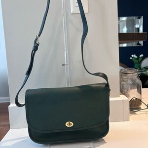 Coach Green Leather Shoulder Bag with Gold Clasp